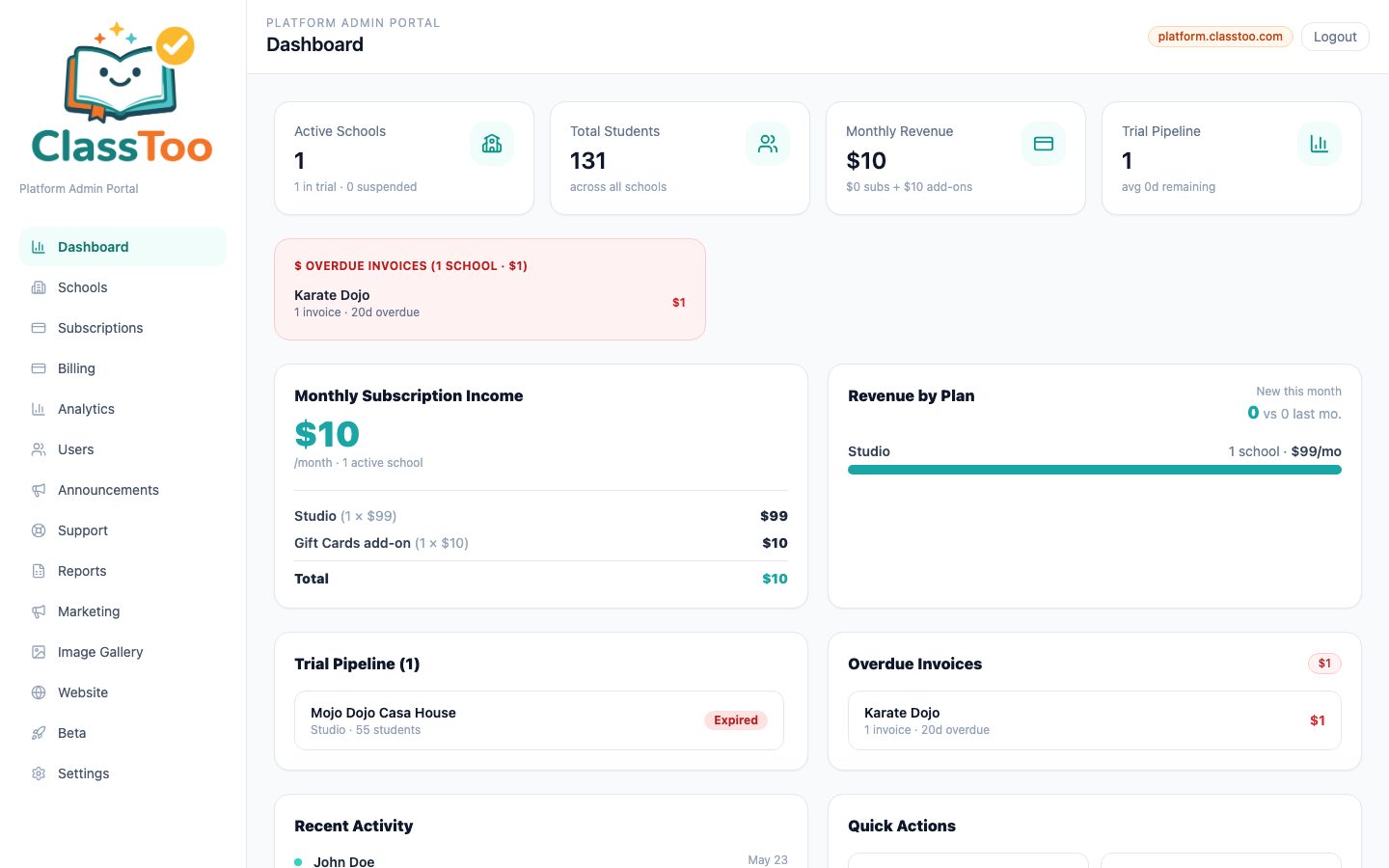 ClassToo dashboard